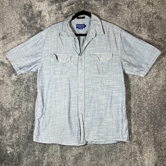 Pendleton Shirt Mens Large Blue Warren Short Sleeve Button Up Casual Cotton - Picture 1 of 7